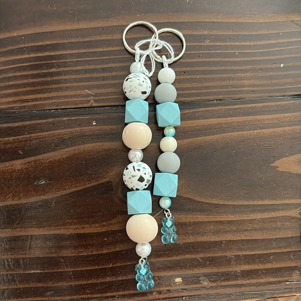 Handmade friendship keychain bag charms with gummy bears.